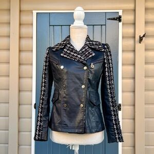 White House Black Market Coated Denim & Tweed Faux Leather Motorcycle Jacket 2P